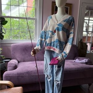 🎣 “Sardines & Guppies” Graphic Knit Sweater